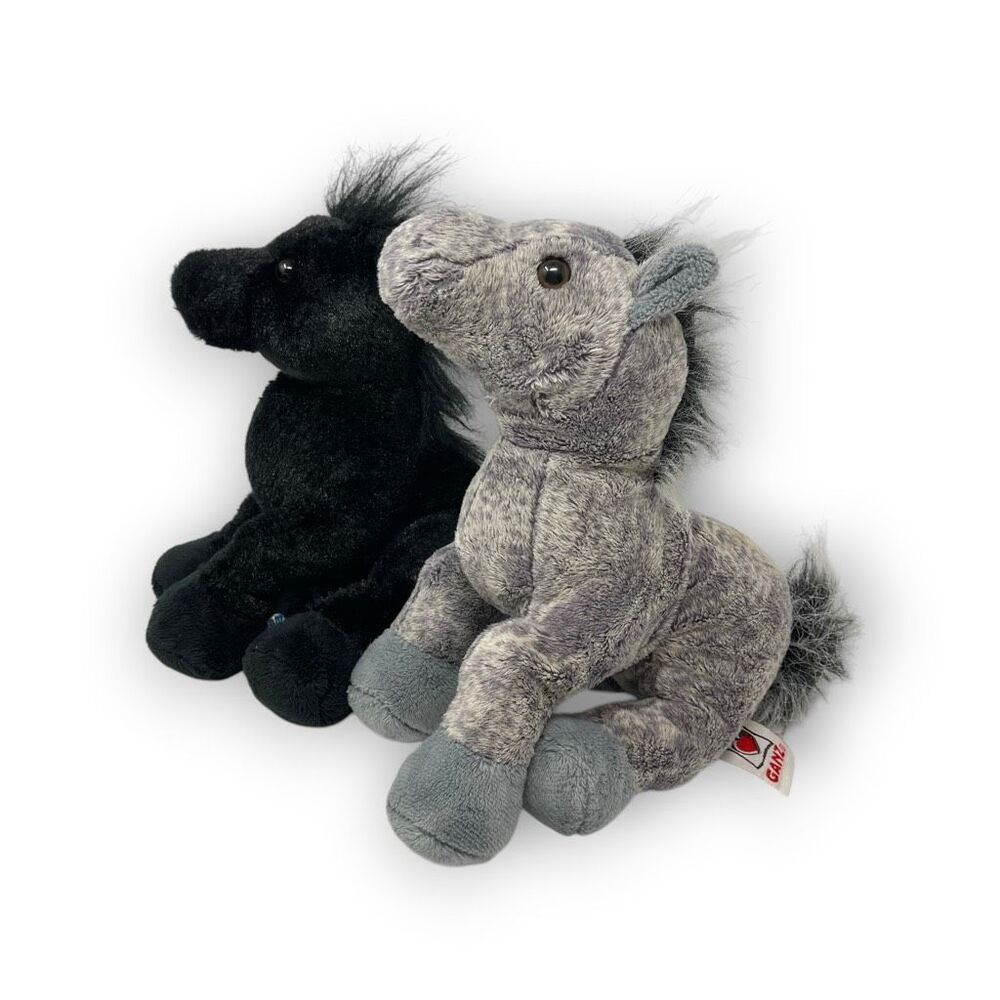 Ganz Webkinz Lot of 2 Horse Stuffed Plush Animals Grey Arabian & Black No Codes